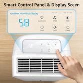 Close-up of smart control panel with humidity display and settings for dehumidifier operation.